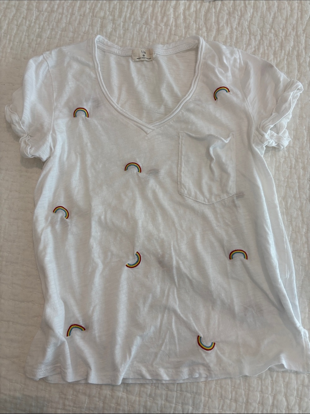 t. La embroidered rainbow T NWOT